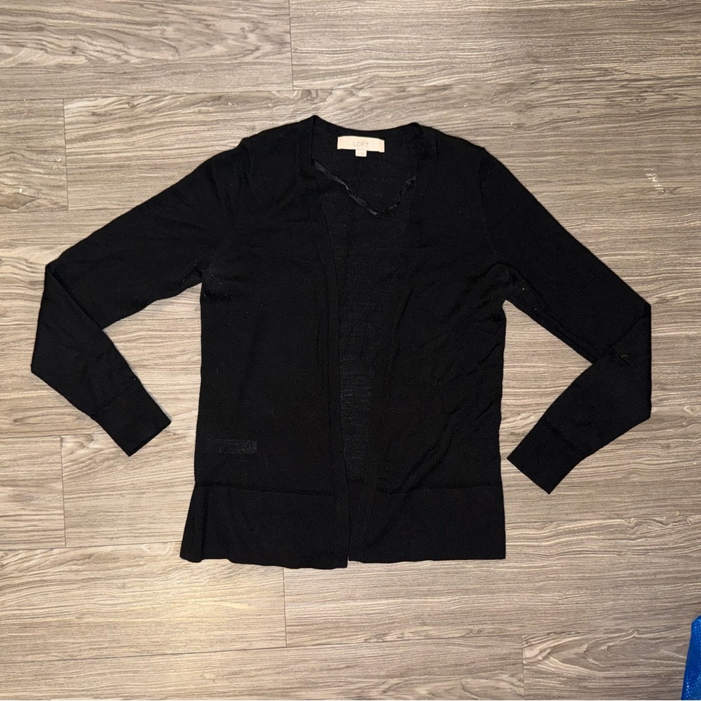 Ann Taylor LOFT Open Front Black Cardigan Sweater Womens Long Sleeve Size S